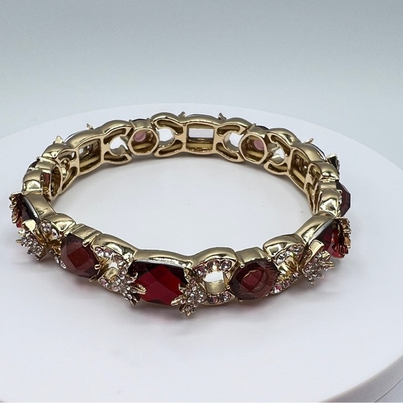 Anne Klein Red Doublet Stretch Bracelet in Gold-Tone NWT MSRP $35 - Picture 4 of 6